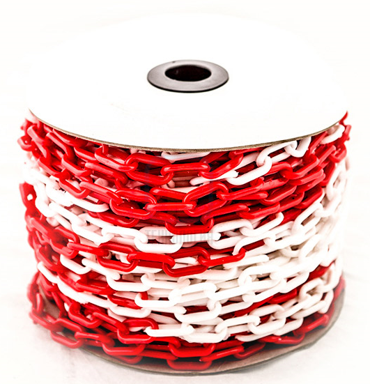 Цепь пластиковая красно-белая, 8мм, Бухта 50 м