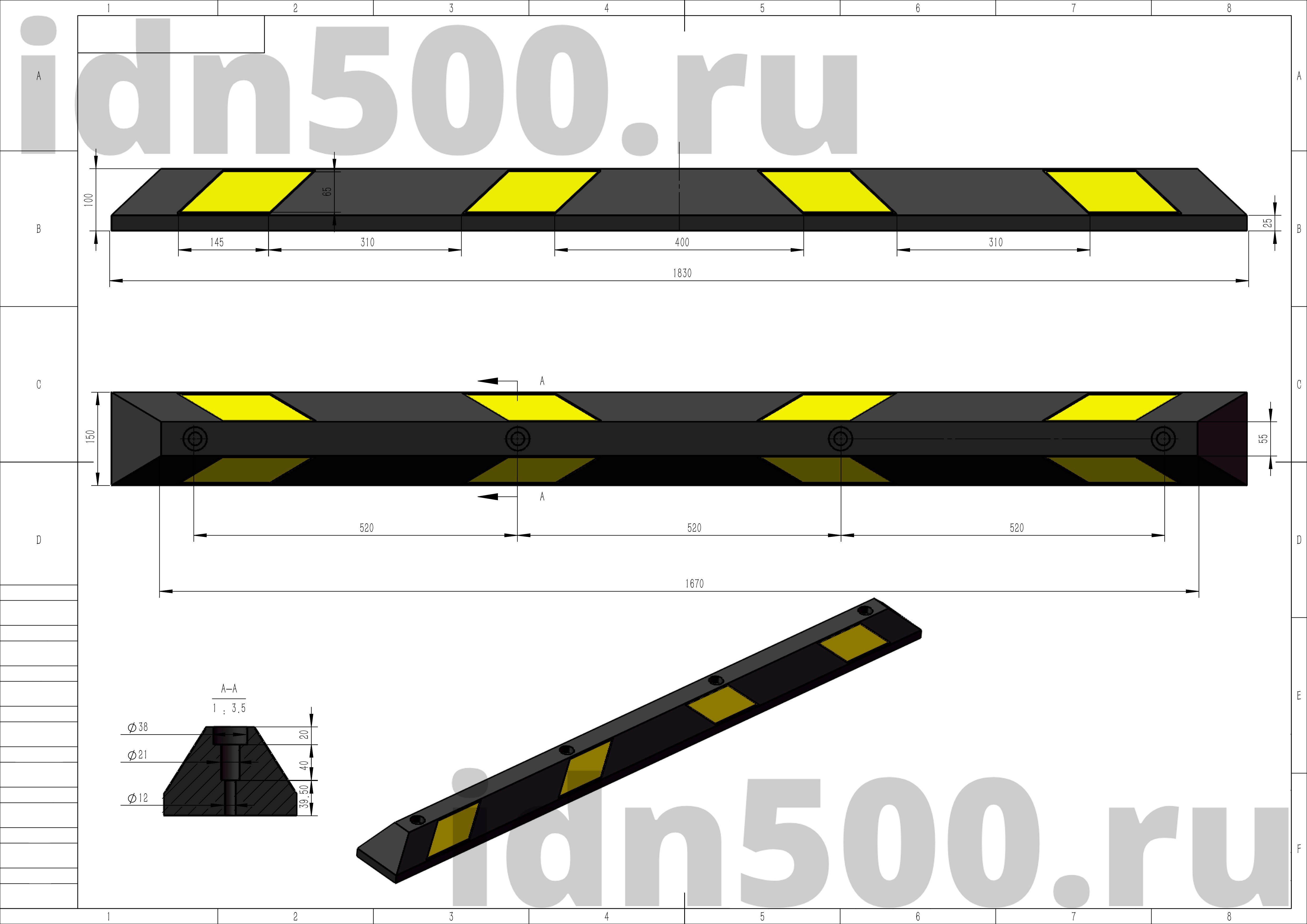 КР-1,83 Колесоотбойник резиновый цельный в точку К фото в интернет-магазине ООО ПК Технология 